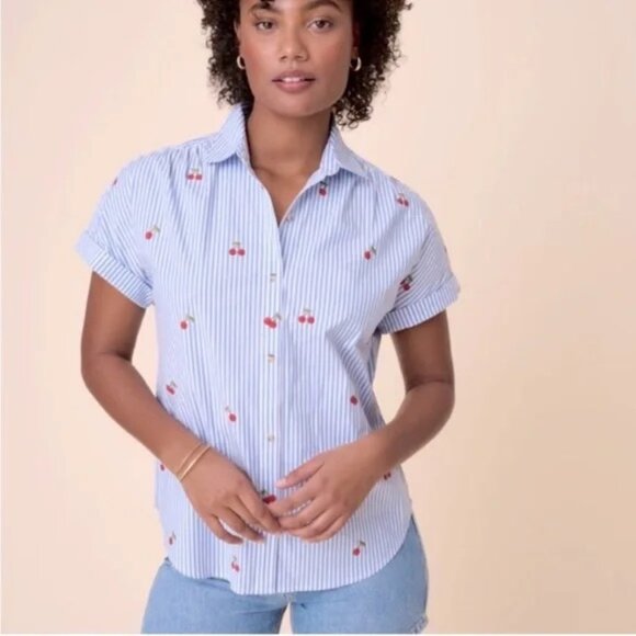UNTUCKit “Charlotte” Cherry Embroidered Button-Down Shirt – Size M - Picture 2 of 16